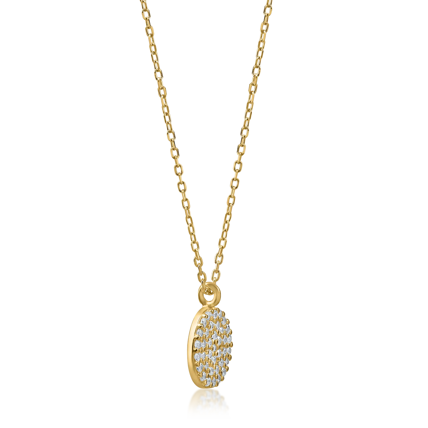 Yellow gold round pendant necklace with microsetting zirconia