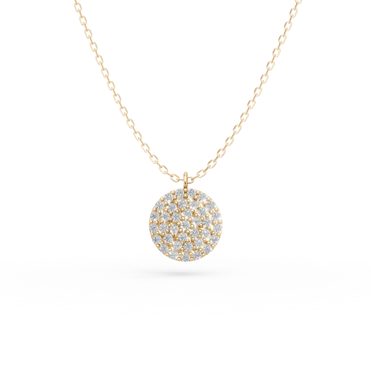 Yellow gold round pendant necklace with microsetting zirconia