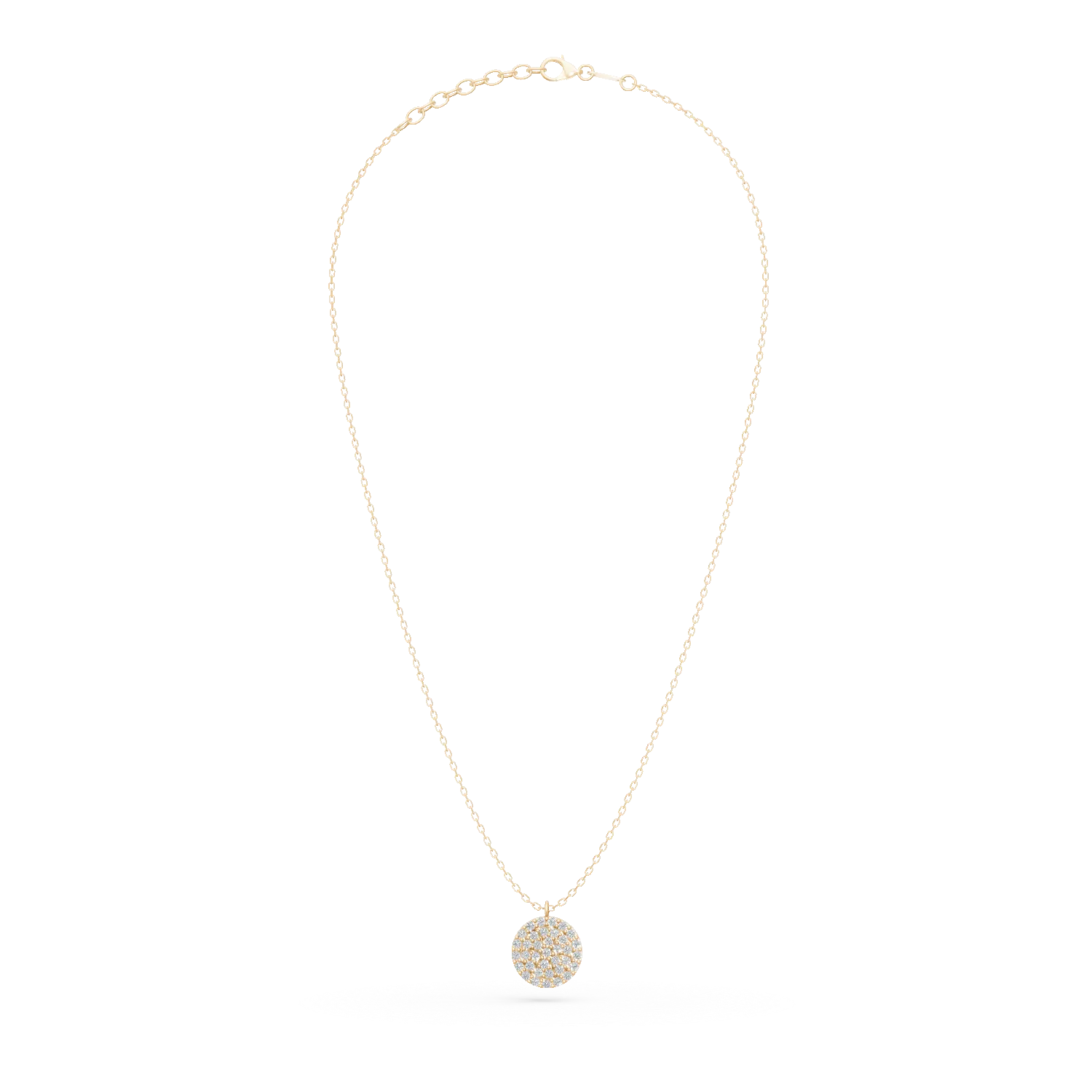 Yellow gold round pendant necklace with microsetting zirconia