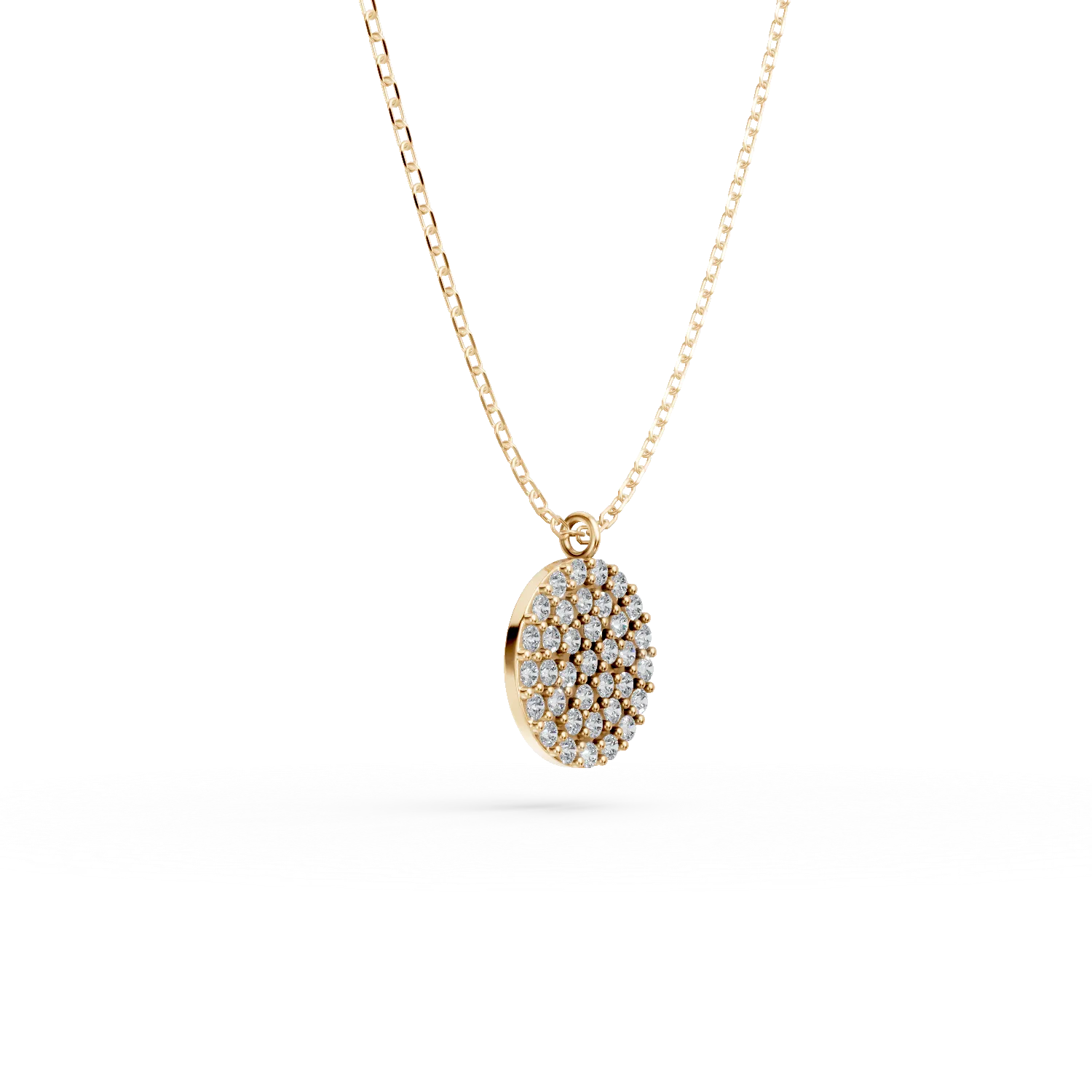Yellow gold round pendant necklace with microsetting zirconia
