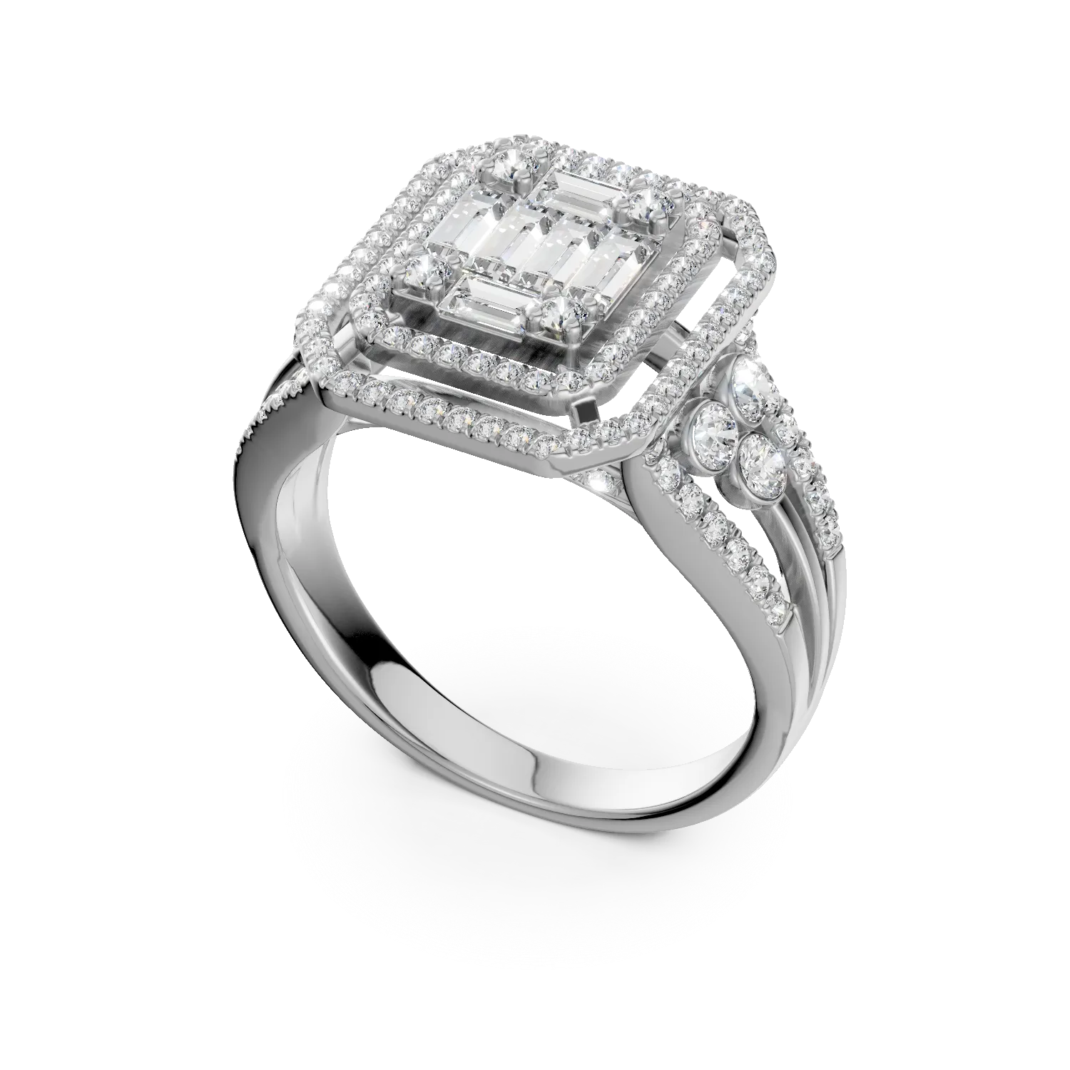 Geometryczny pierścionek z białego złota z diamentami o masie 0.7ct