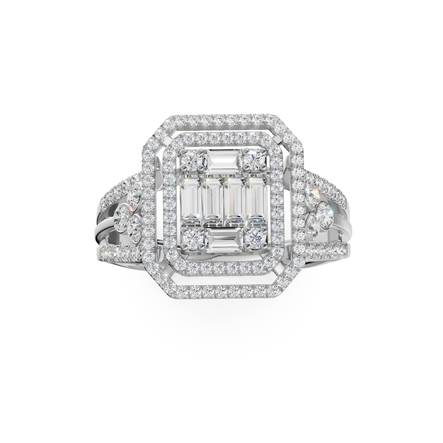 Geometryczny pierścionek z białego złota z diamentami o masie 0.7ct