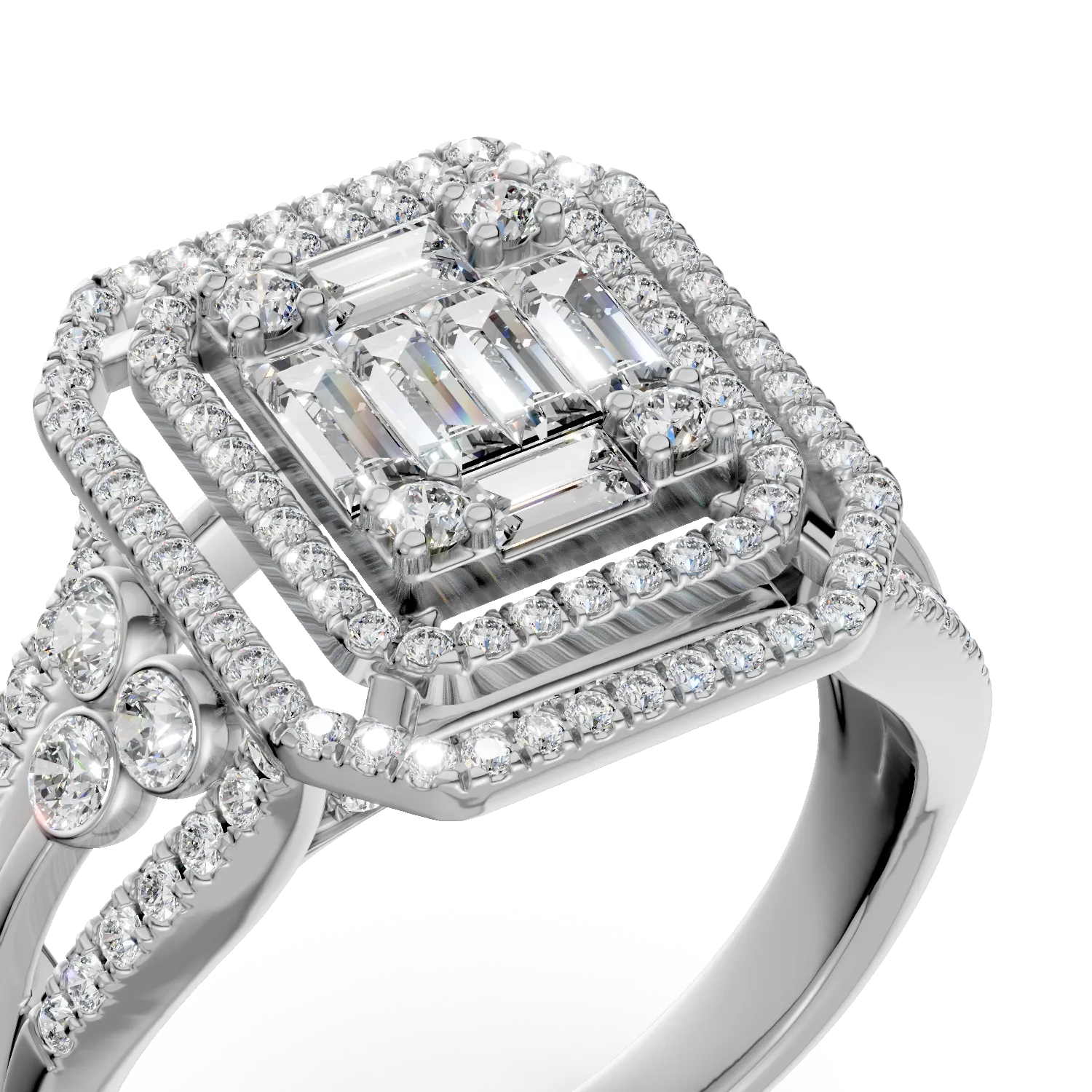 Geometryczny pierścionek z białego złota z diamentami o masie 0.7ct