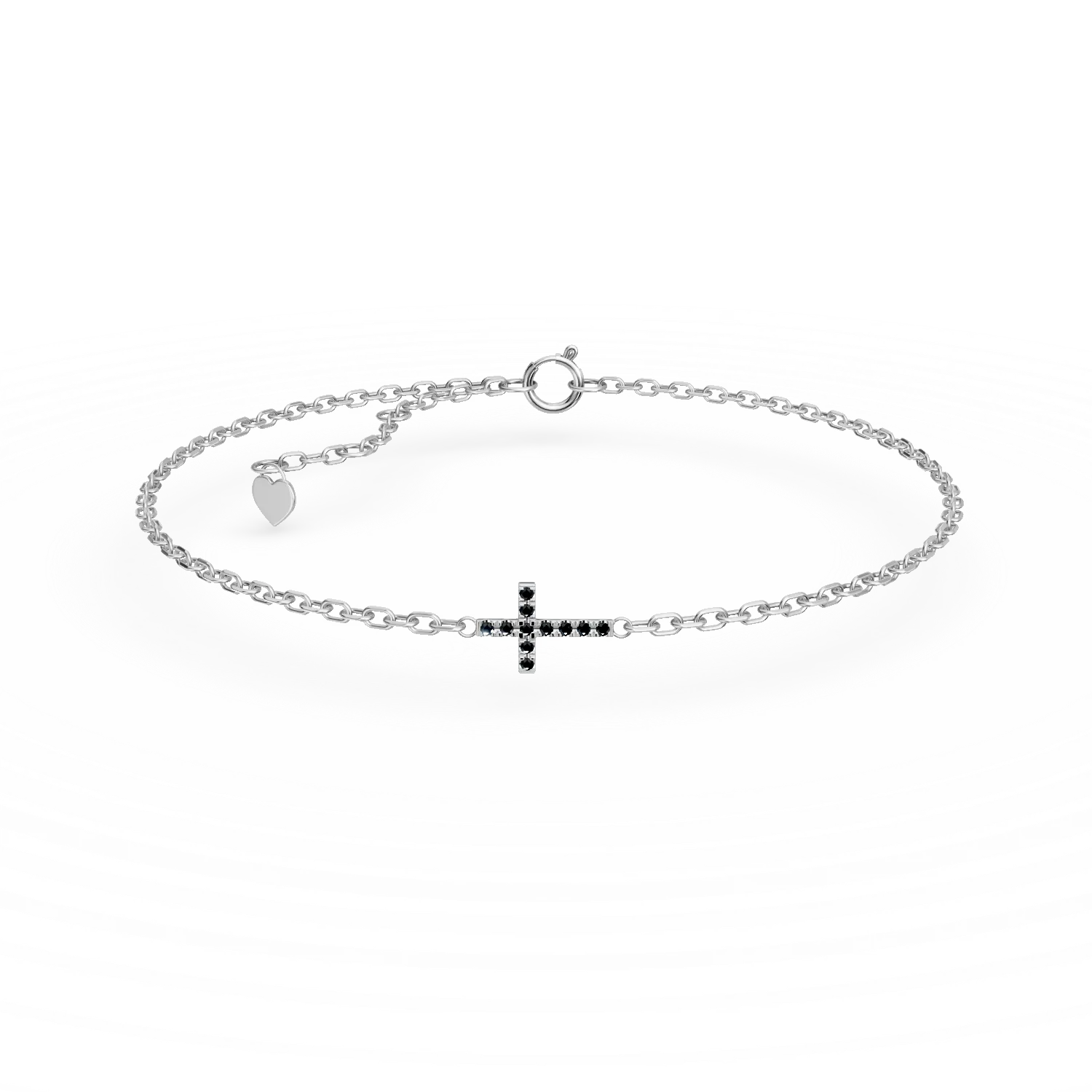Bratara cu cruce din aur alb cu diamante negre de 0.06ct