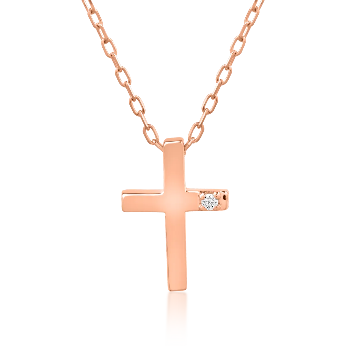 Rose gold cross pendant necklace with 0.006ct diamond