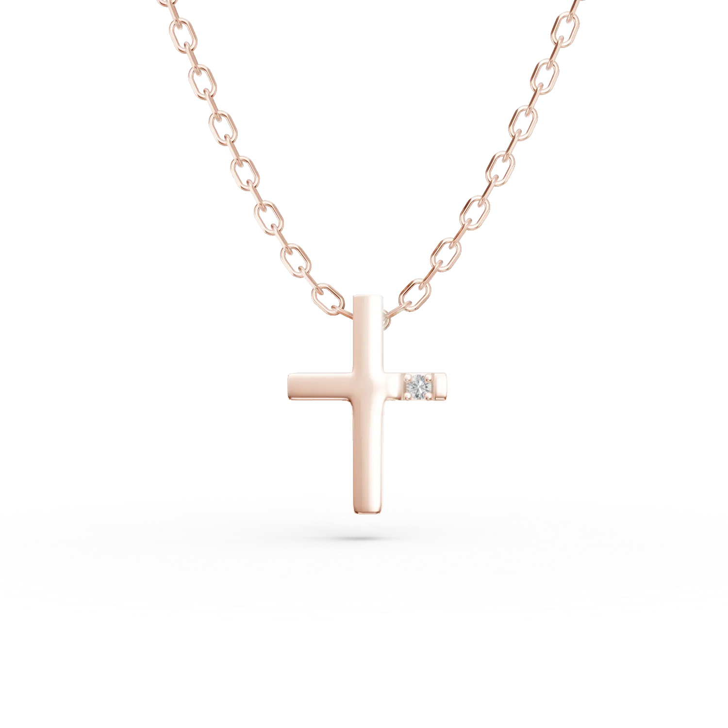 Lant cu pandantiv cruce din aur roz cu diamant de 0.006ct