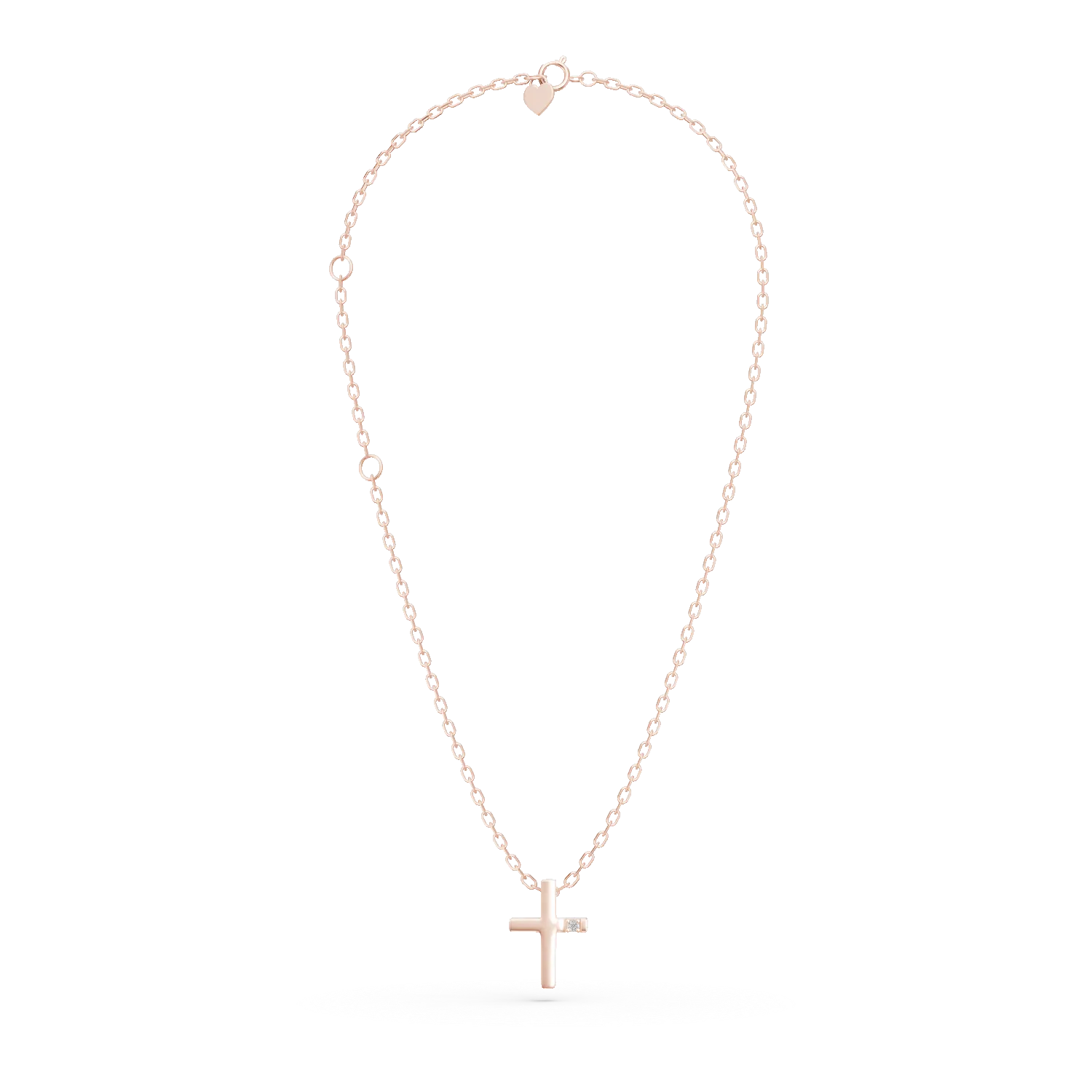 Lant cu pandantiv cruce din aur roz cu diamant de 0.006ct