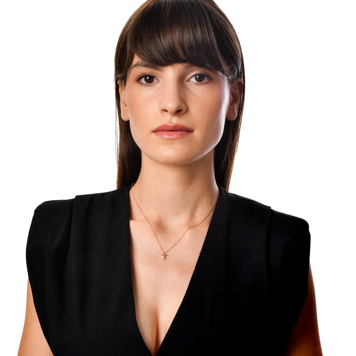 Lant cu pandantiv cruce din aur roz cu diamant de 0.006ct