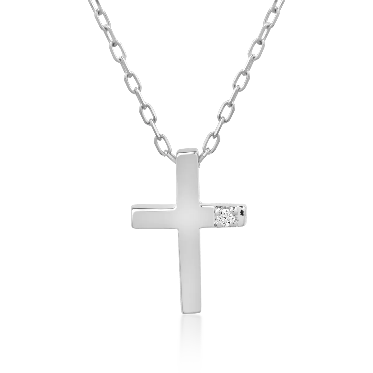 Naszyjnik w kształcie krzyża z białego złota z diamentem o masie 0.006ct