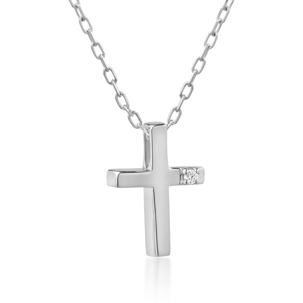 White gold cross pendant necklace with 0.006ct diamond