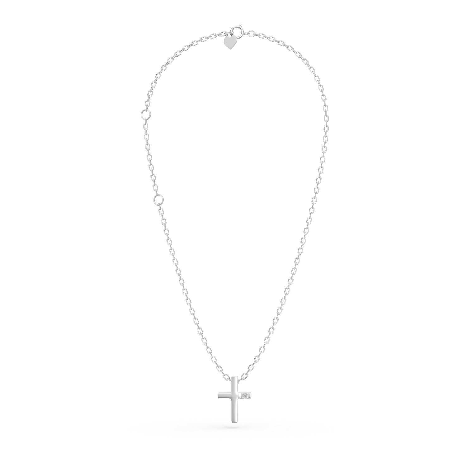 Lant cu pandantiv cruce din aur alb cu diamant de 0.006ct