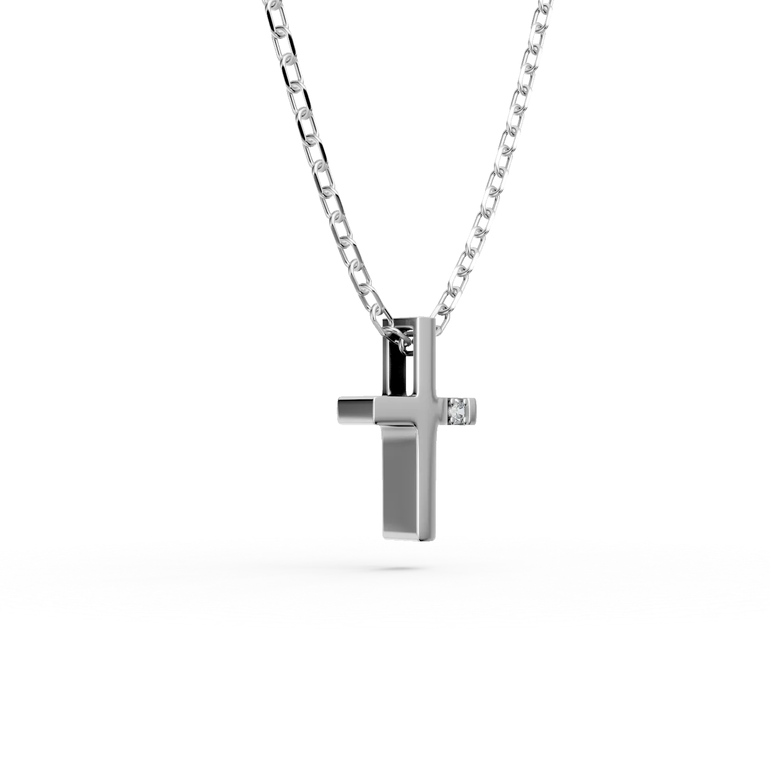 Lant cu pandantiv cruce din aur alb cu diamant de 0.006ct