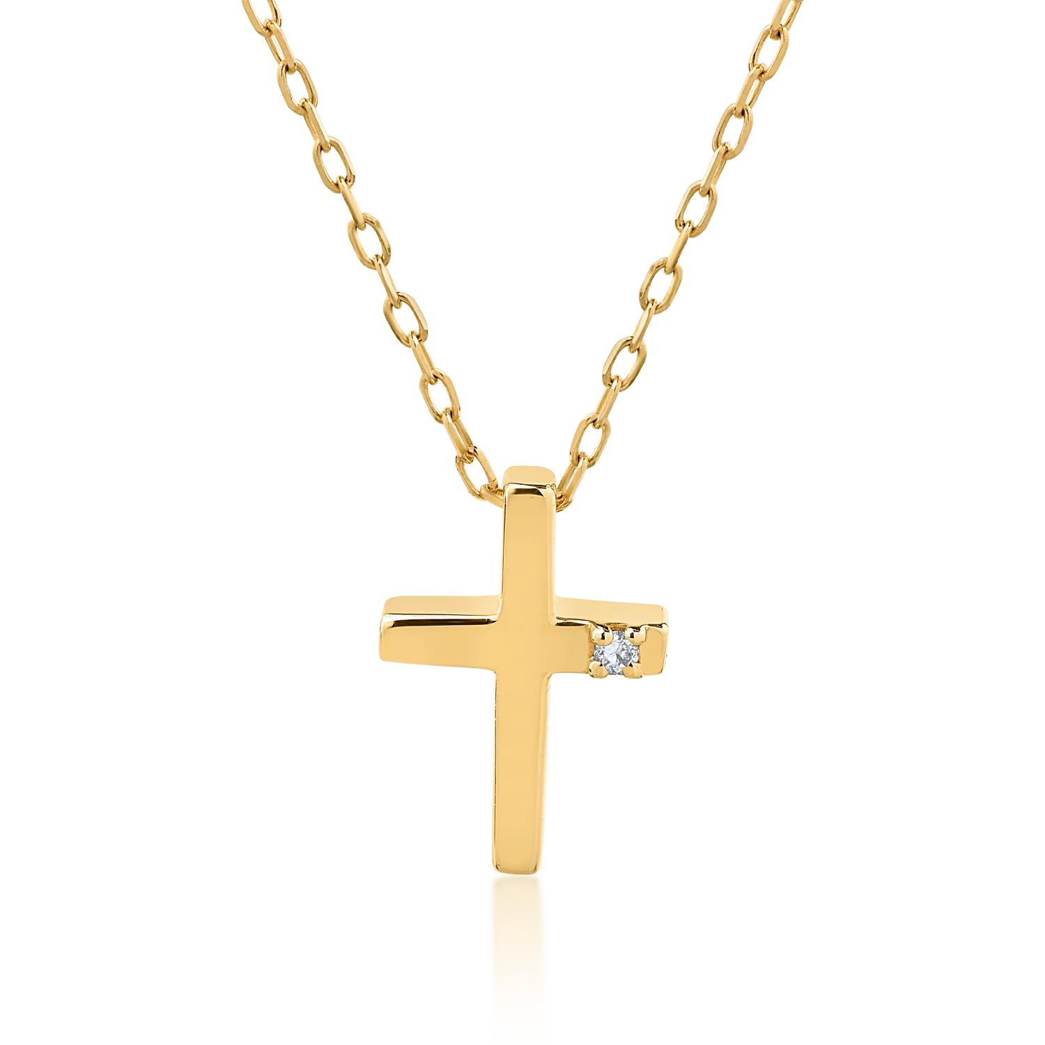 Yellow gold cross pendant necklace with 0.006ct diamond