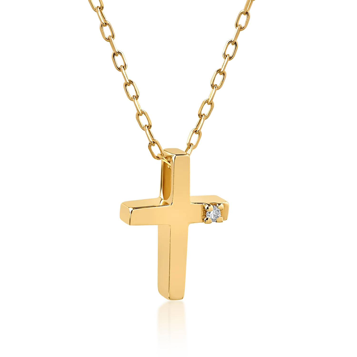 Yellow gold cross pendant necklace with 0.006ct diamond