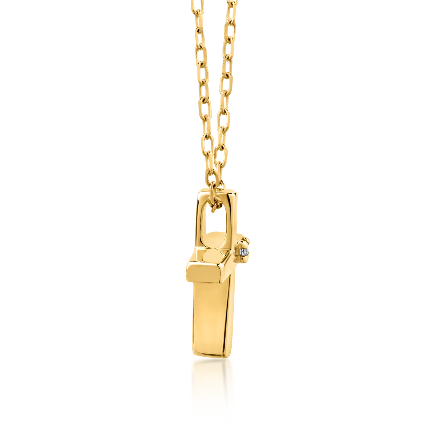 Yellow gold cross pendant necklace with 0.006ct diamond