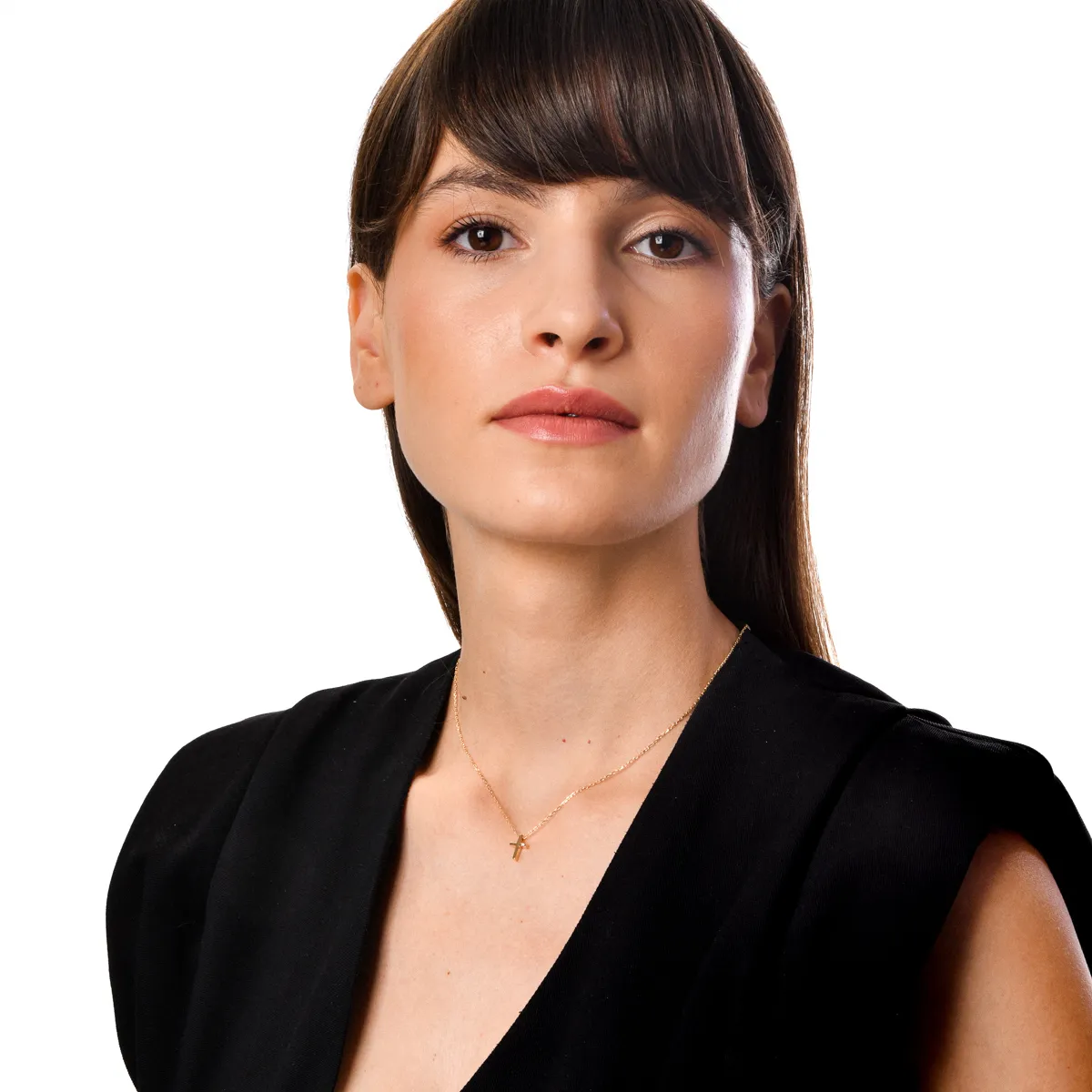 Lant cu pandantiv cruce din aur galben cu diamant de 0.006ct