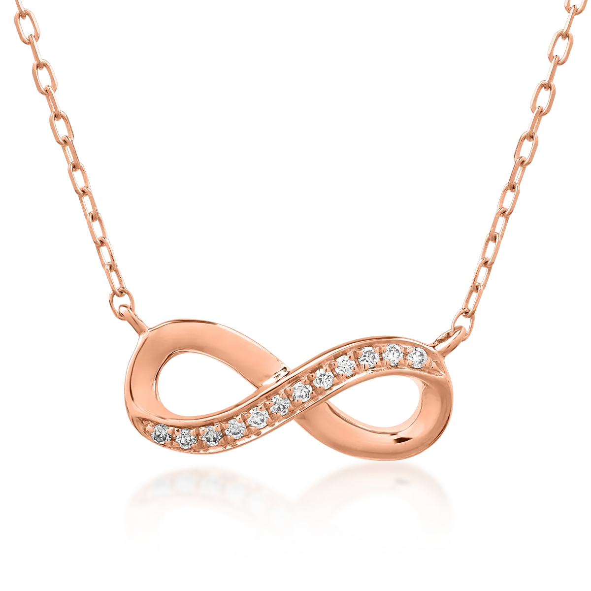 Rose gold infinity pendant necklace with 0.03ct diamonds