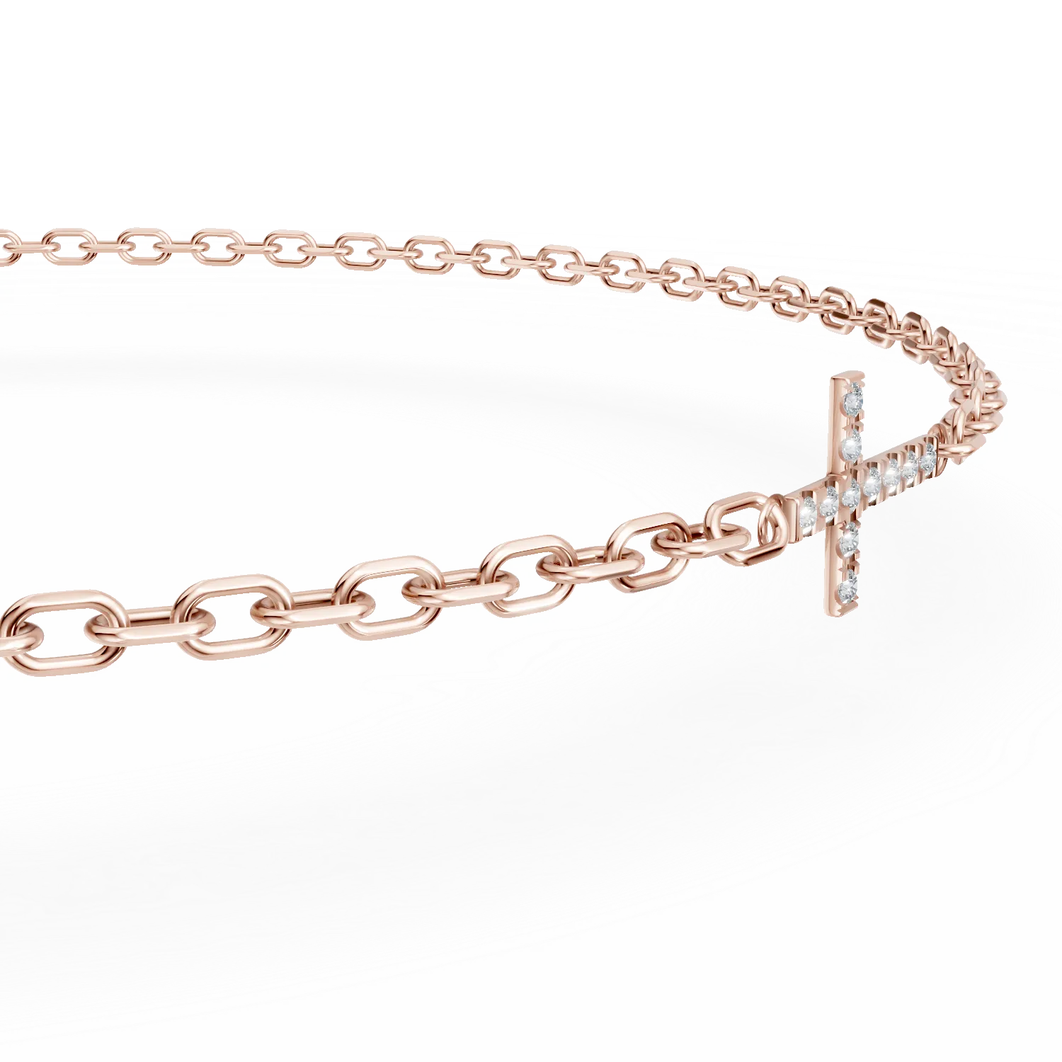 Bratara cu cruce din aur roz cu diamante de 0.05ct