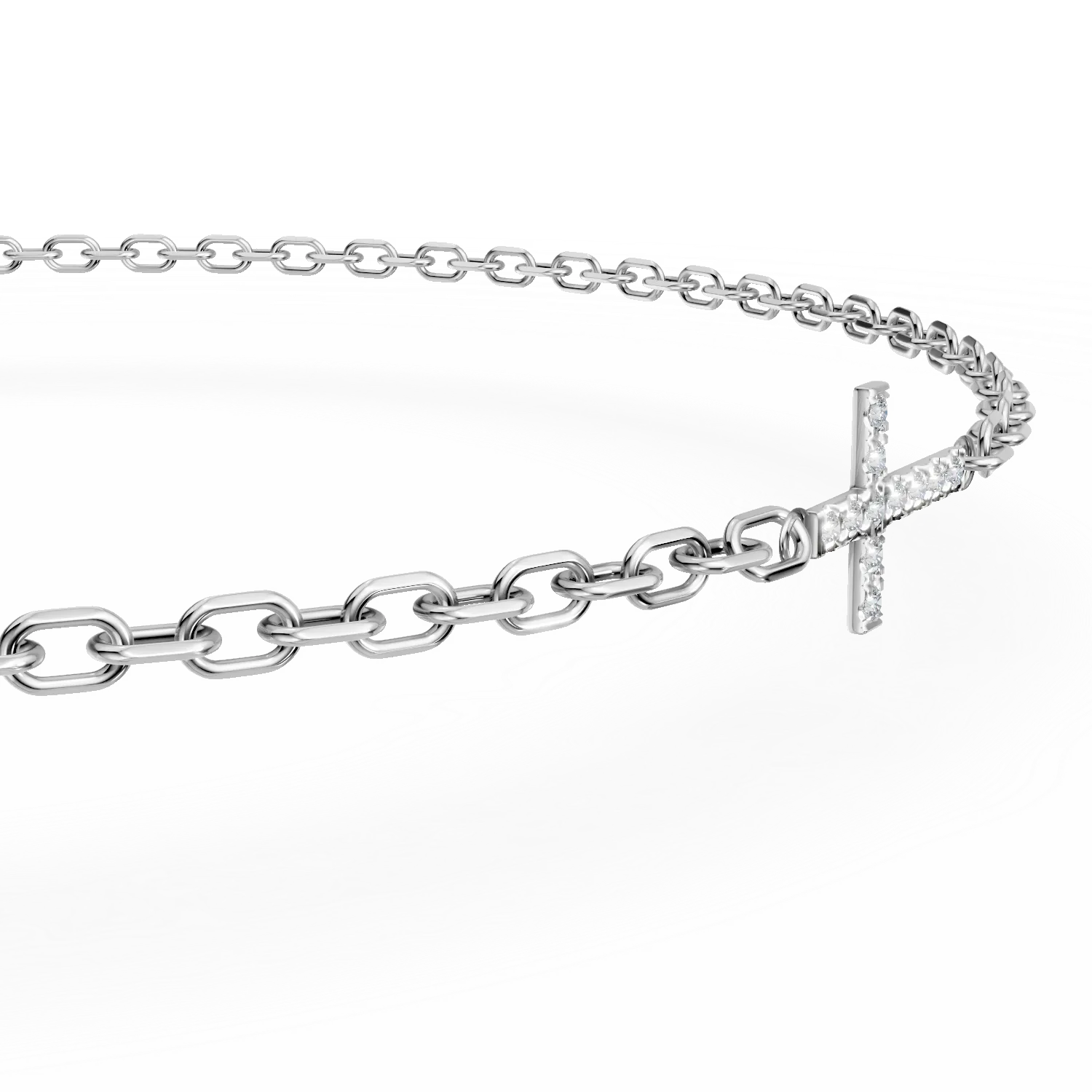 Bransoletka z krzyżem z białego złota z diamentami o masie 0.05ct
