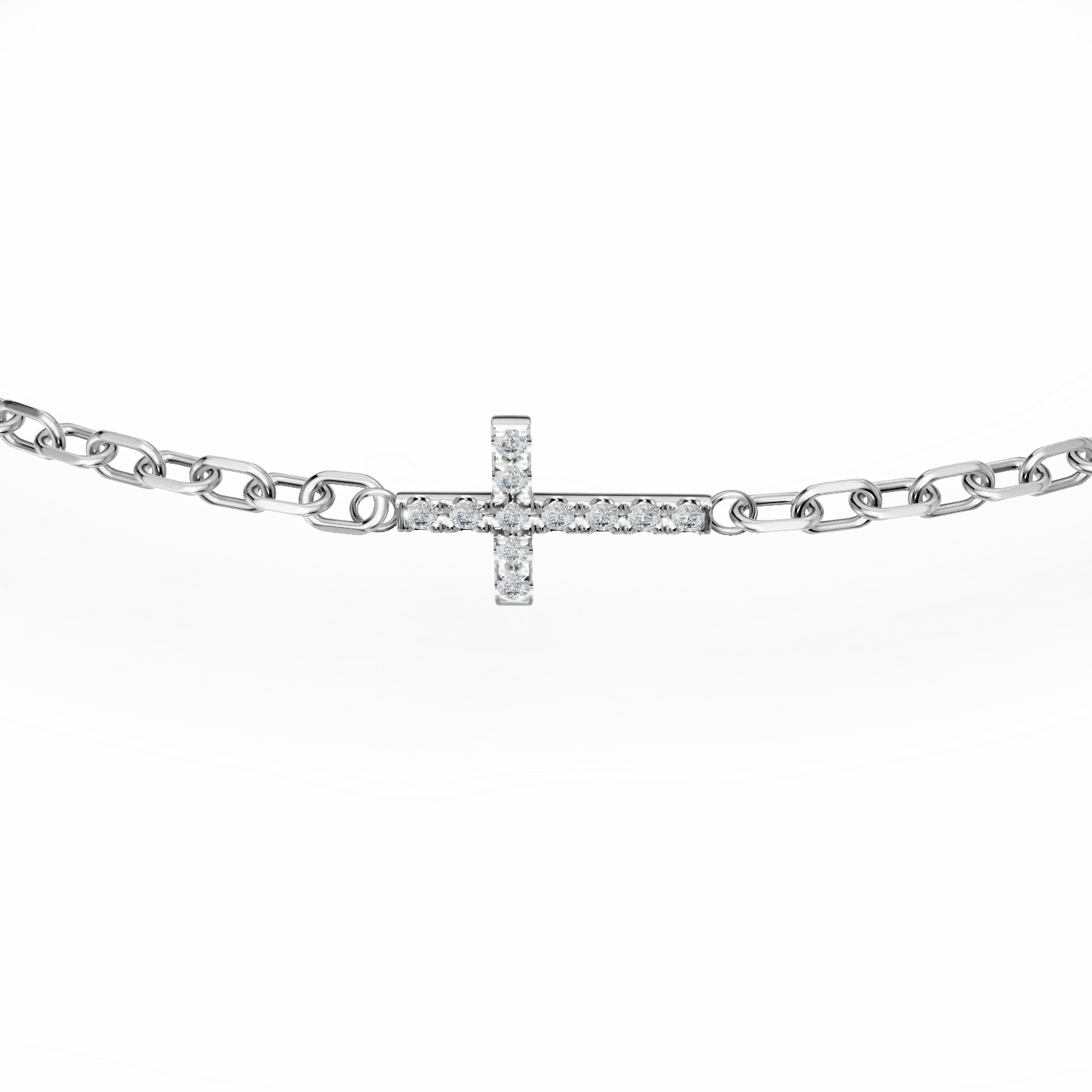 Bratara cu cruce din aur alb cu diamante de 0.06ct