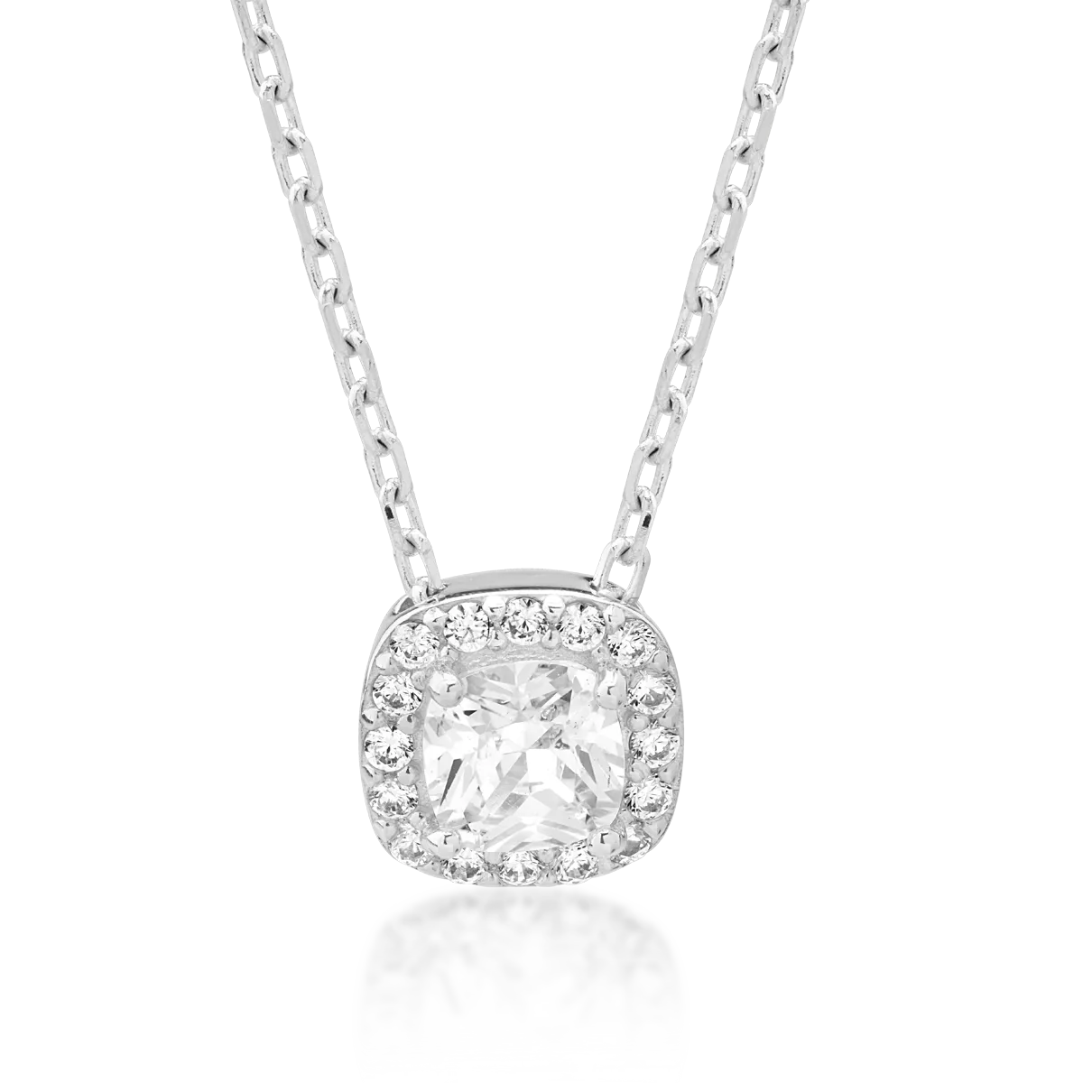 Lant cu pandantiv geometric din aur alb cu zirconii-178914