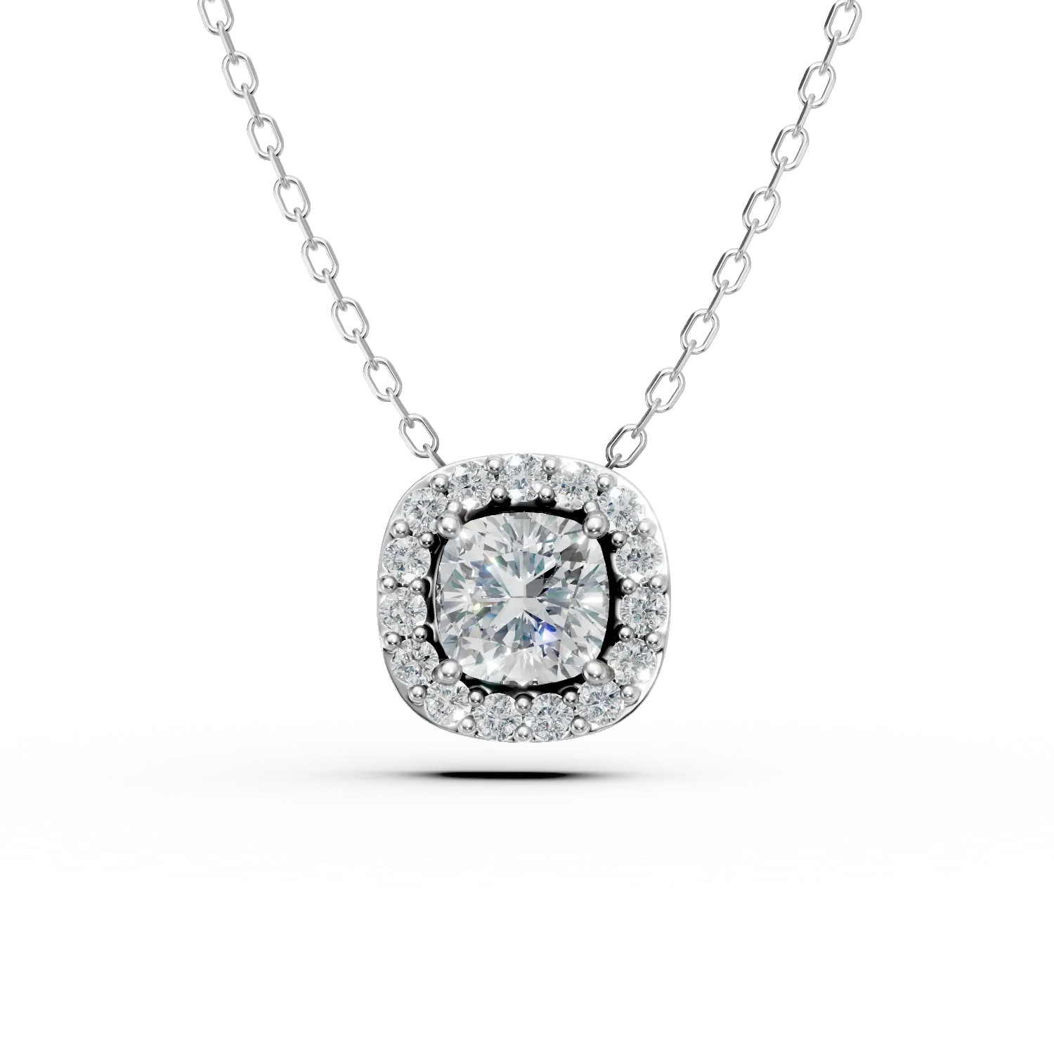 Lant cu pandantiv din aur alb cu zirconii