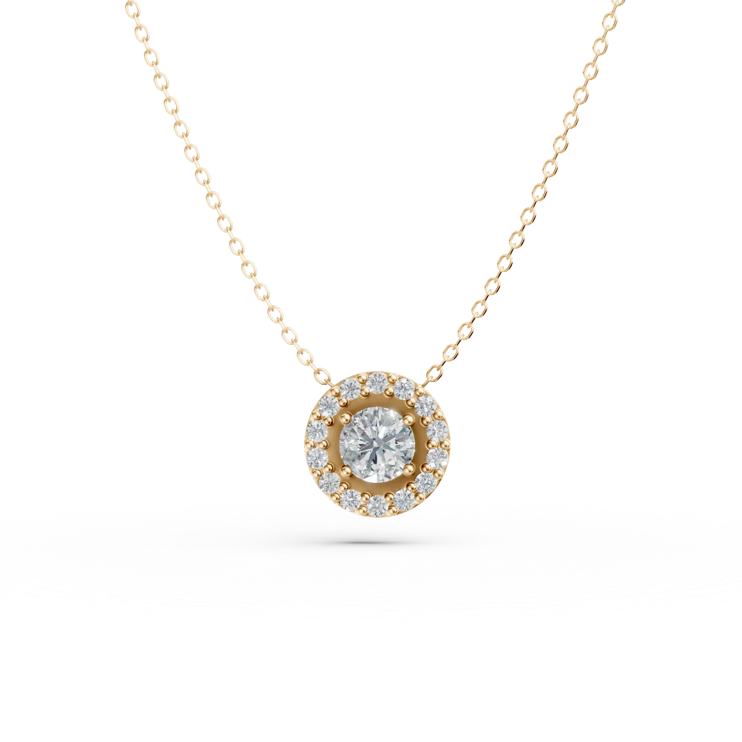 Yellow gold round pendant necklace with zirconia-178923