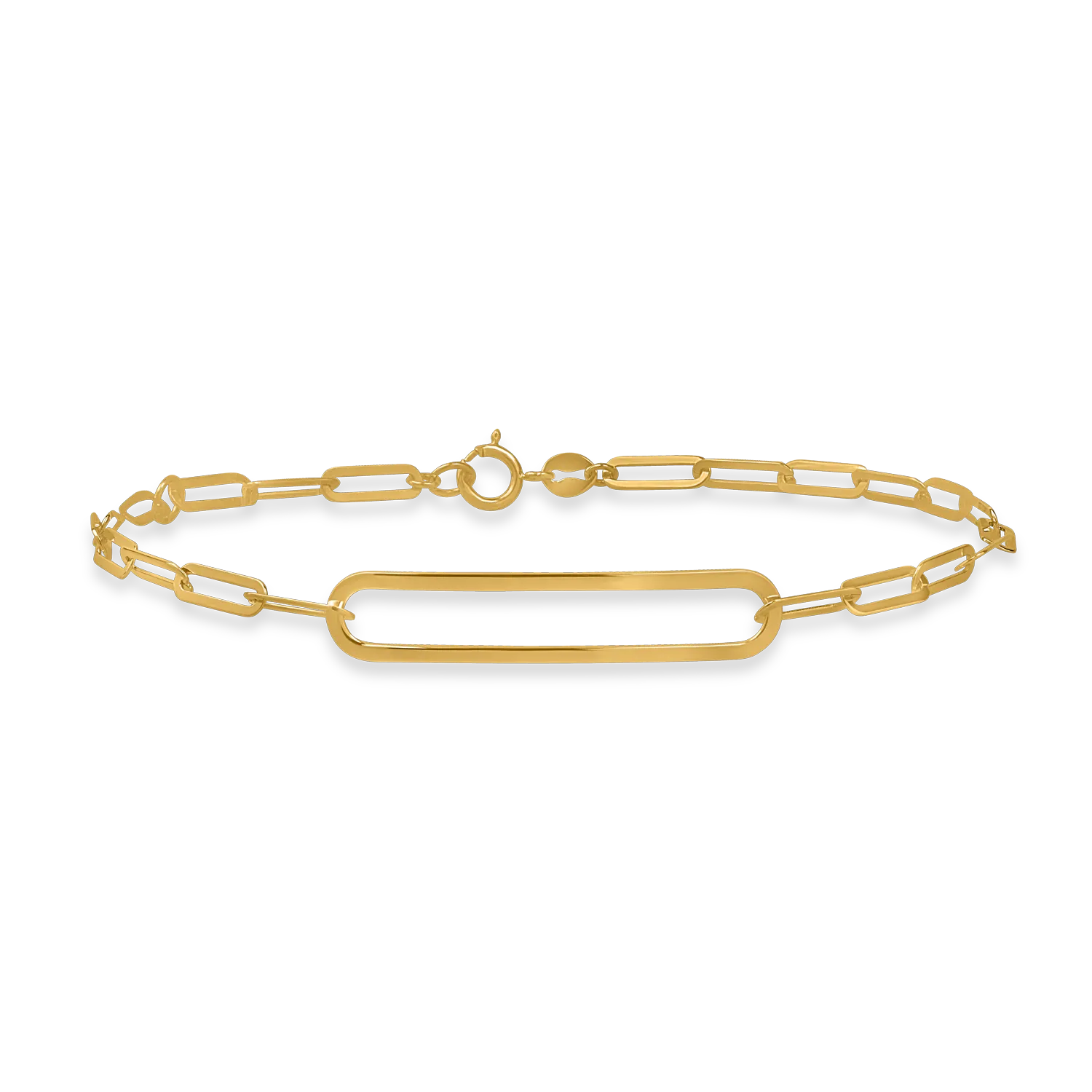 Yellow gold chain links and oval pendant bracelet