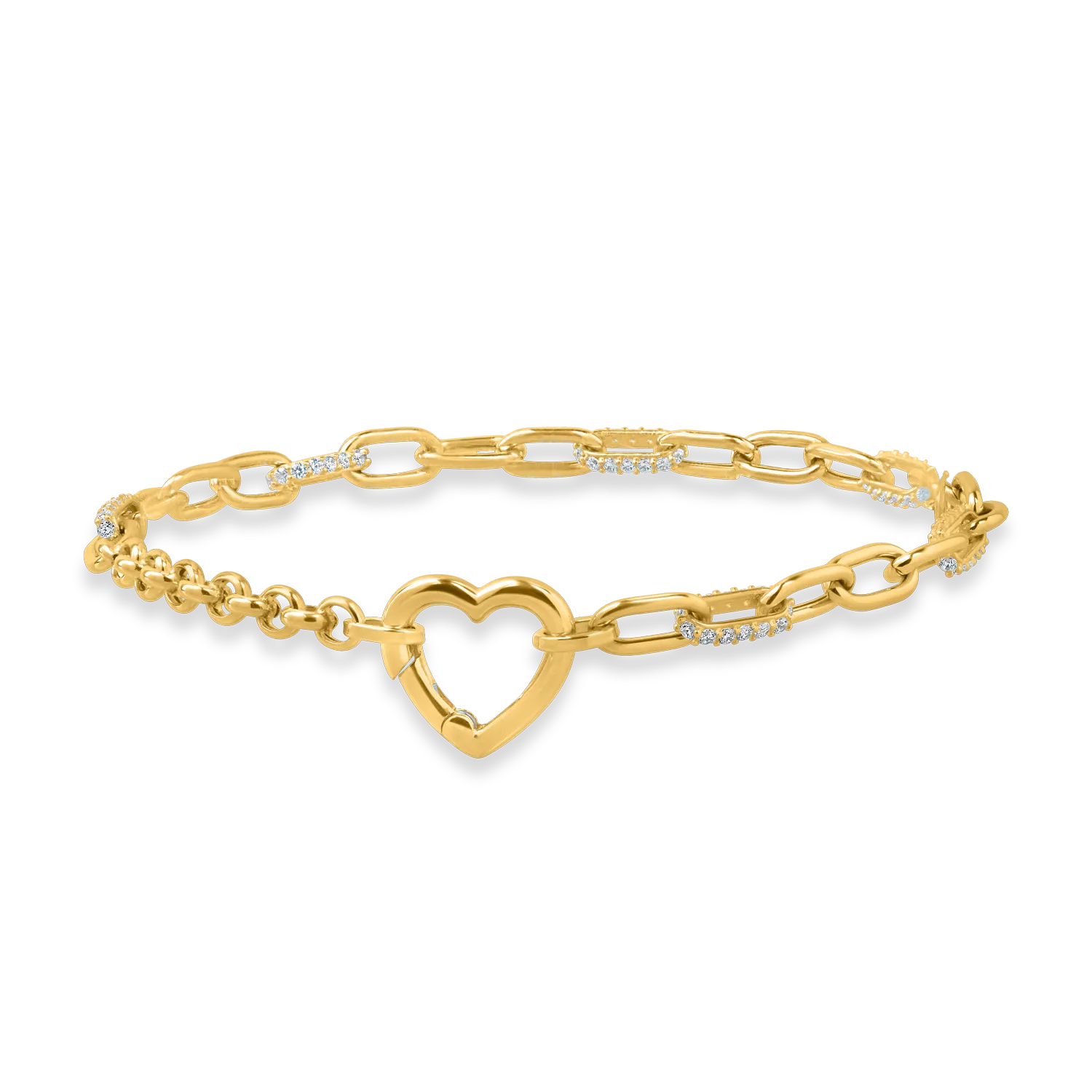 Yellow gold with links and heart pendant bracelet