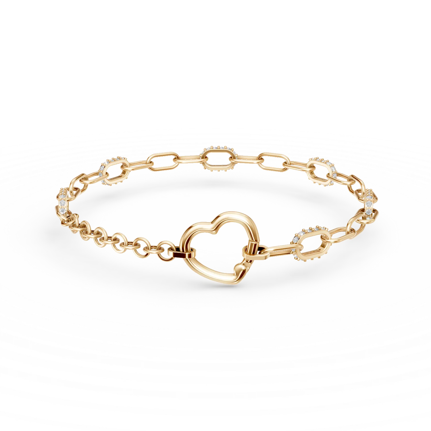 Bratara cu zale si pandantiv inima din aur galben