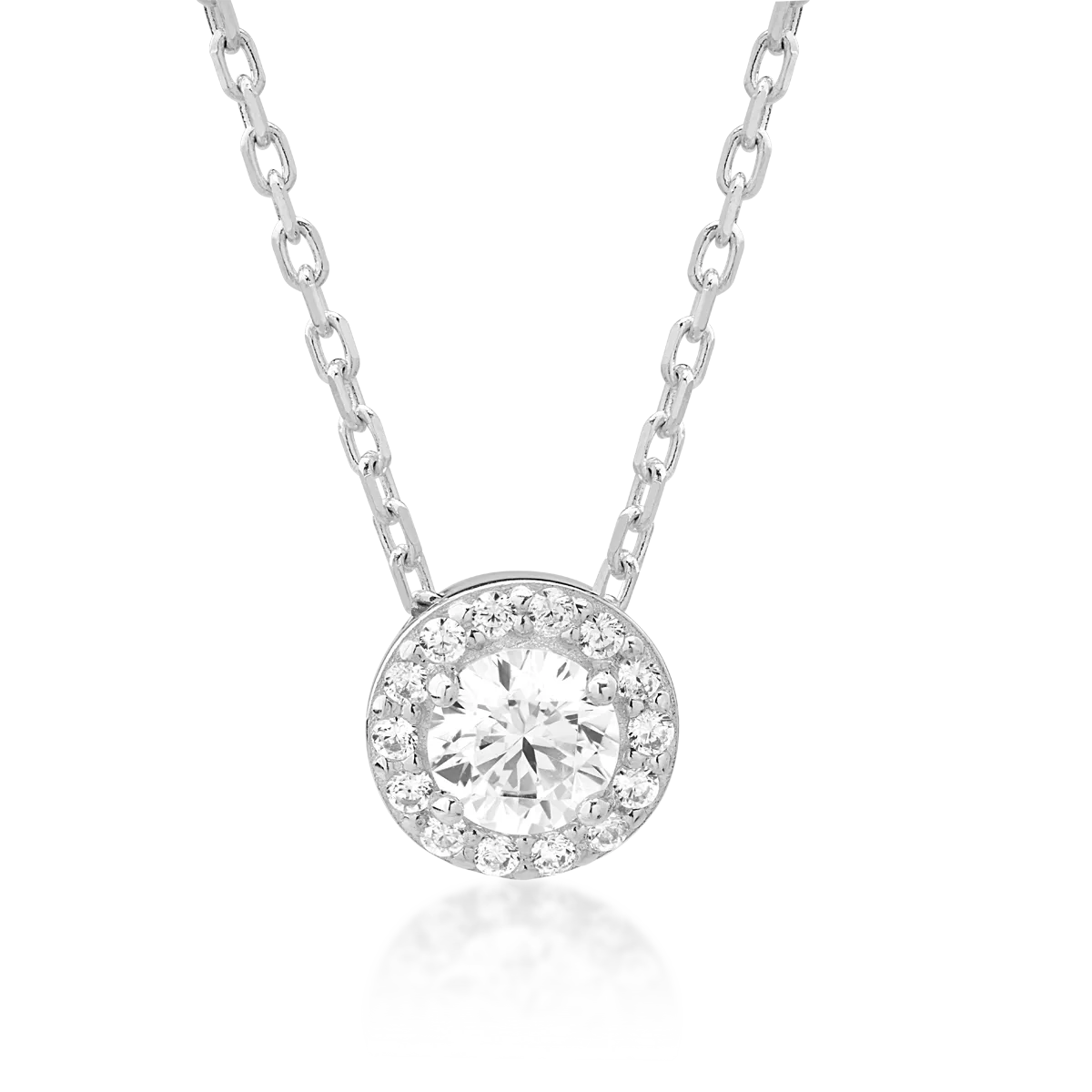 White gold round pendant necklace with zirconia