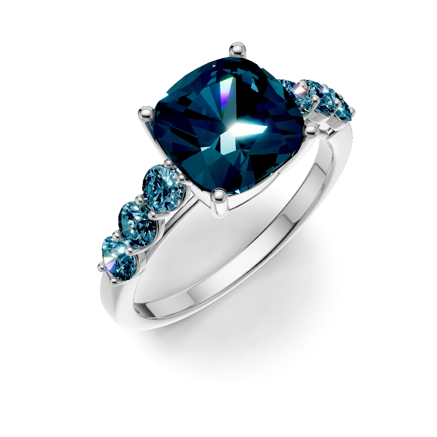 White gold ring with 4.9ct london blue topazes