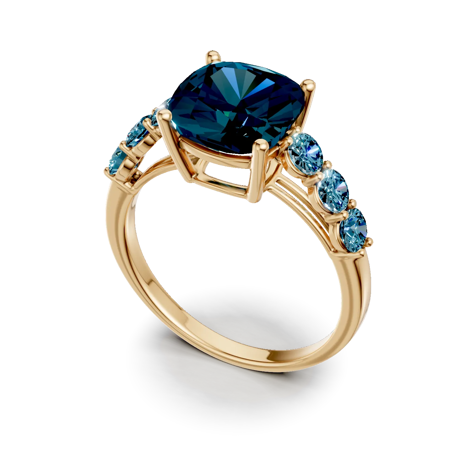 Yellow gold ring with 5ct london blue topazes