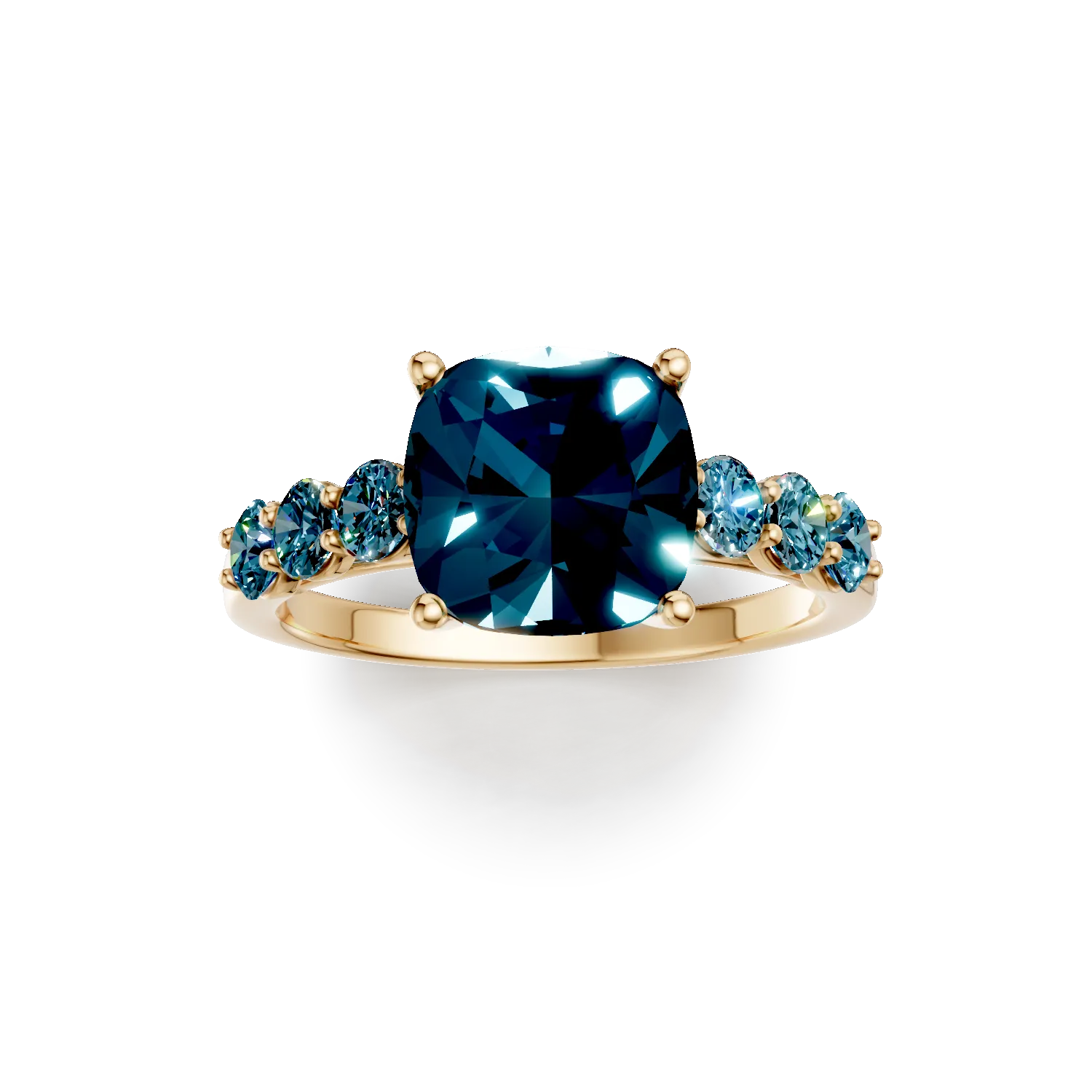 Yellow gold ring with 5ct london blue topazes