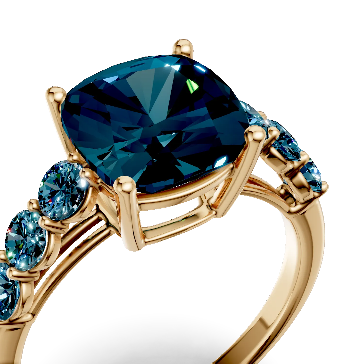 Yellow gold ring with 5ct london blue topazes