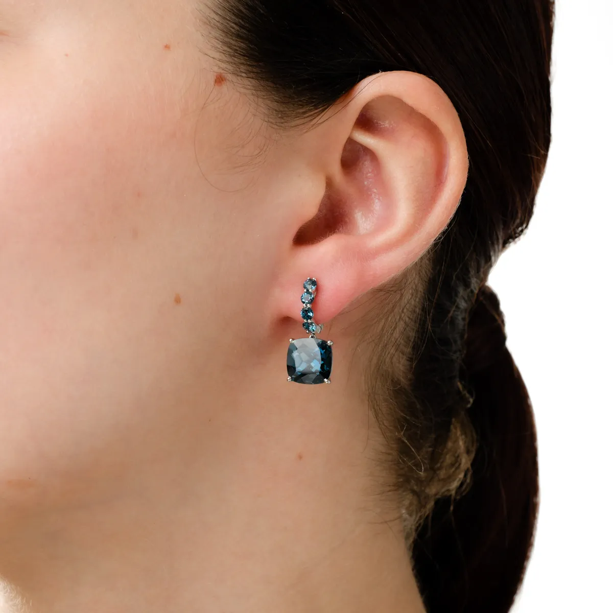 White gold earrings with 12.2ct london blue topazes