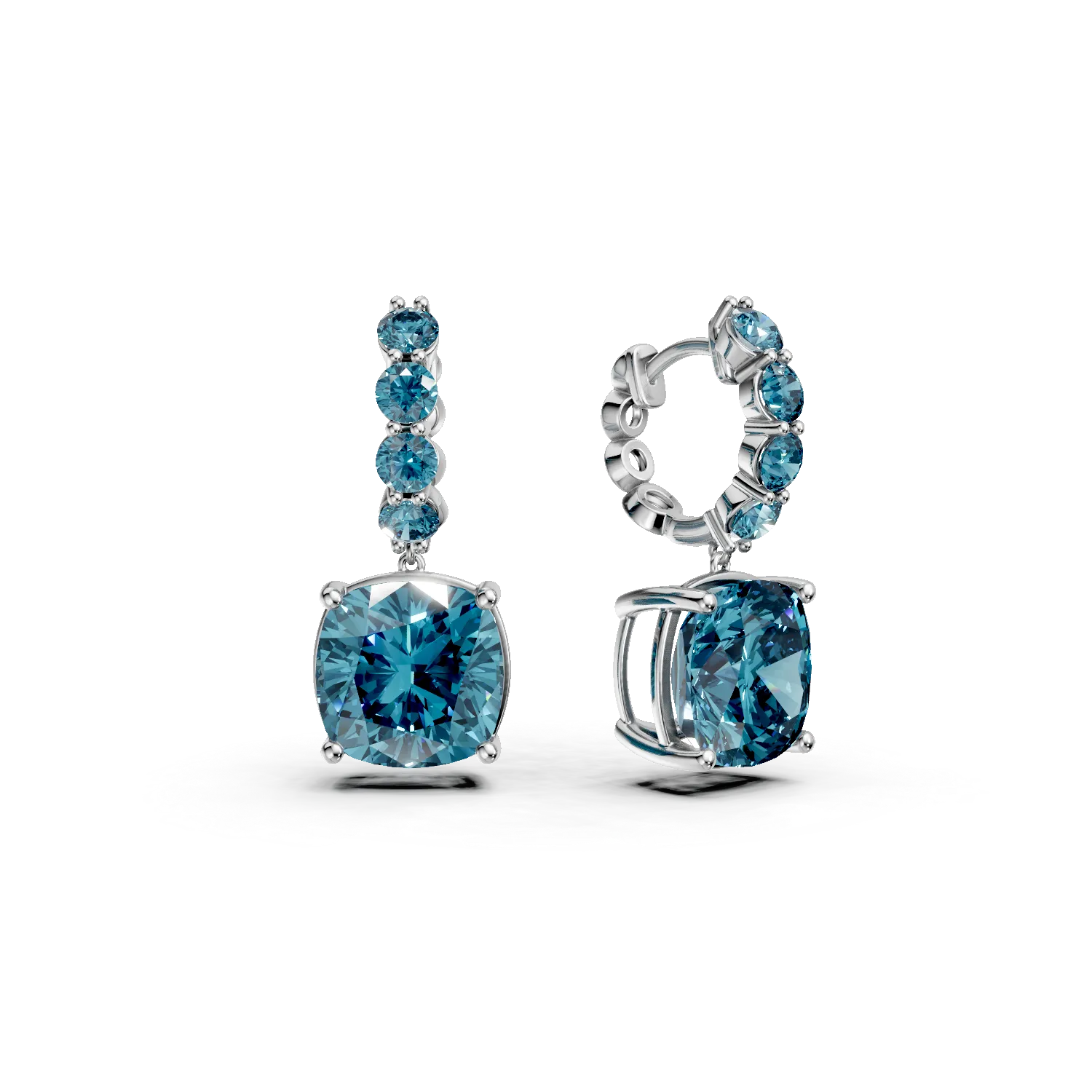 Cercei din aur alb cu topaze london blue cushion si rotunde de 12.2ct