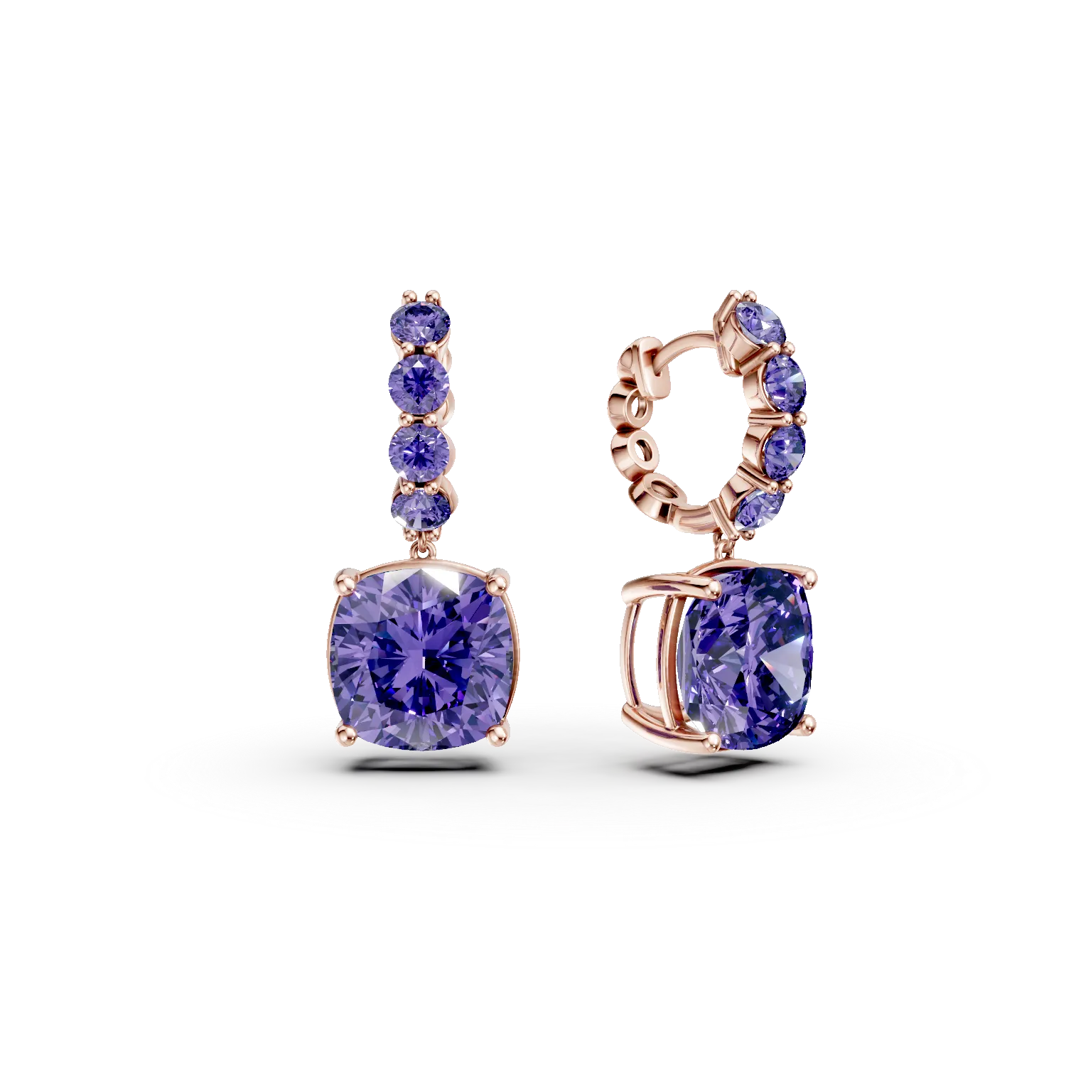 Cercei din aur roz cu ametiste cushion si rotunde de 8.3ct