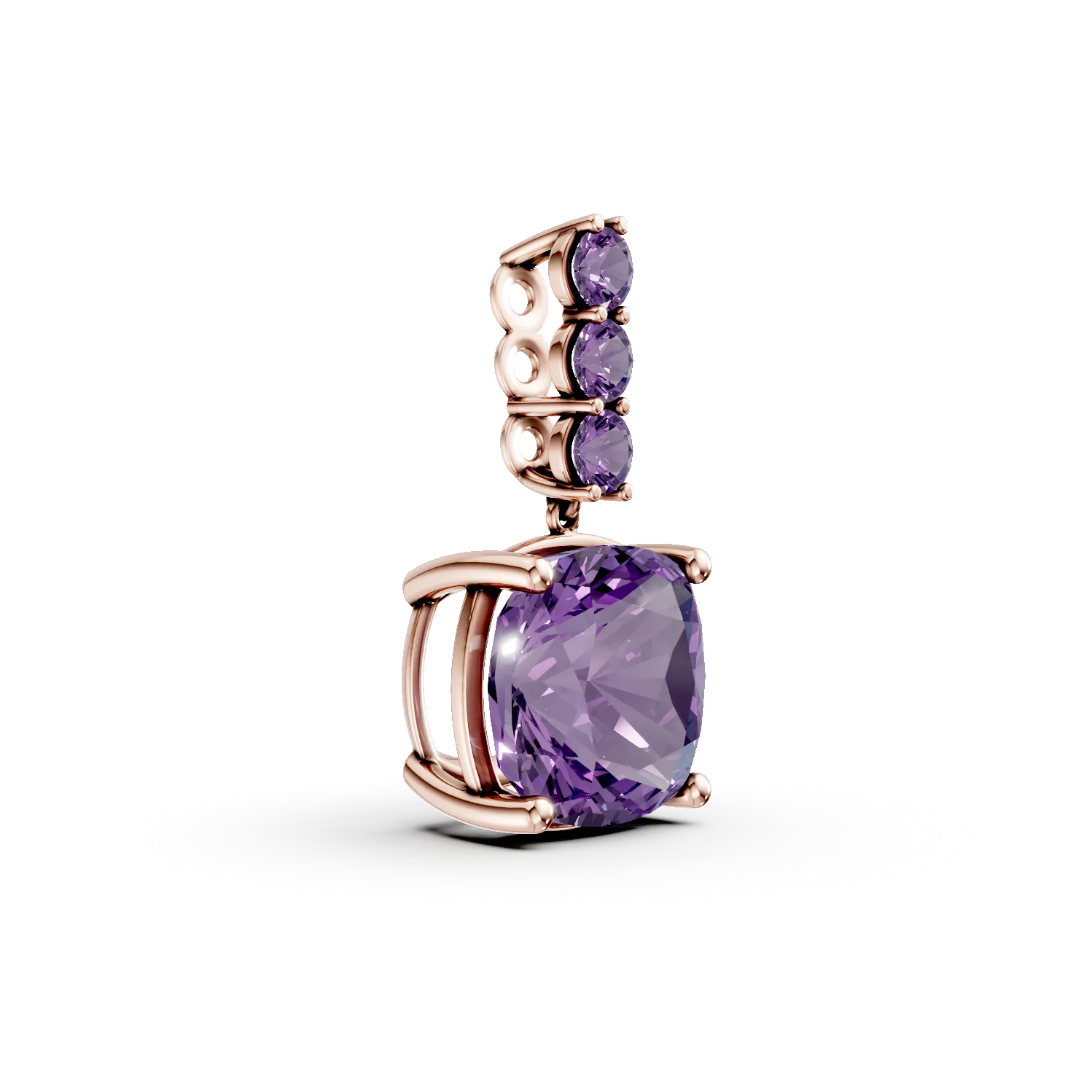 Pandantiv din aur roz cu ametiste cushion si rotunde de 5.2ct