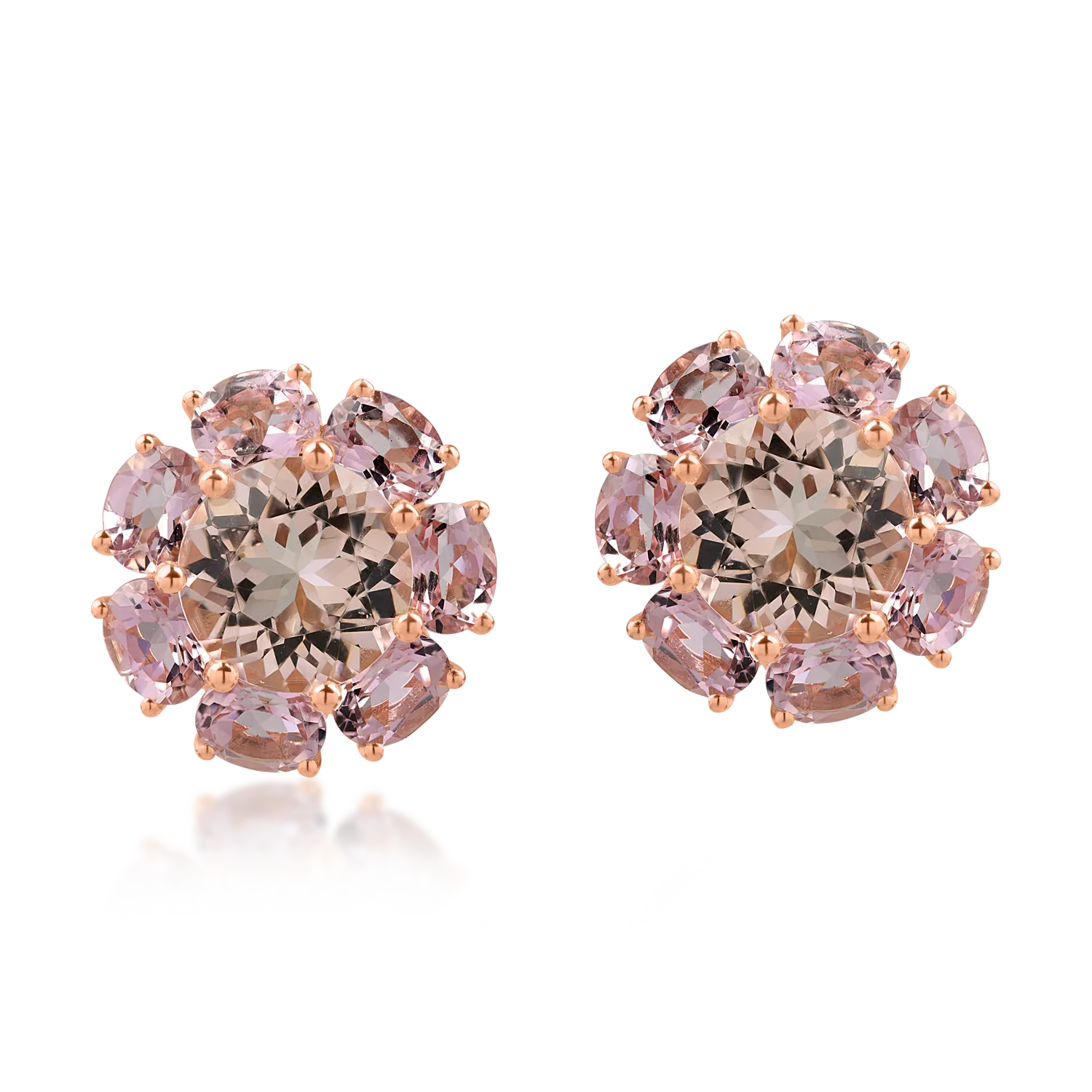 Teilor Cercei florali din aur roz cu morganite de 4.6ct si turmaline roz de 5.1ct