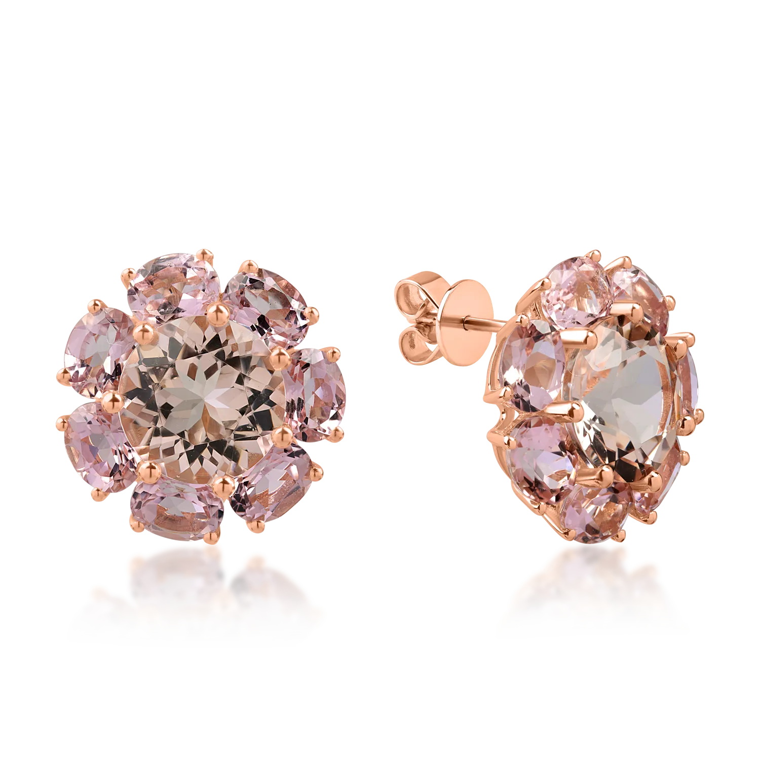 Teilor Cercei florali din aur roz cu morganite de 4.6ct si turmaline roz de 5.1ct