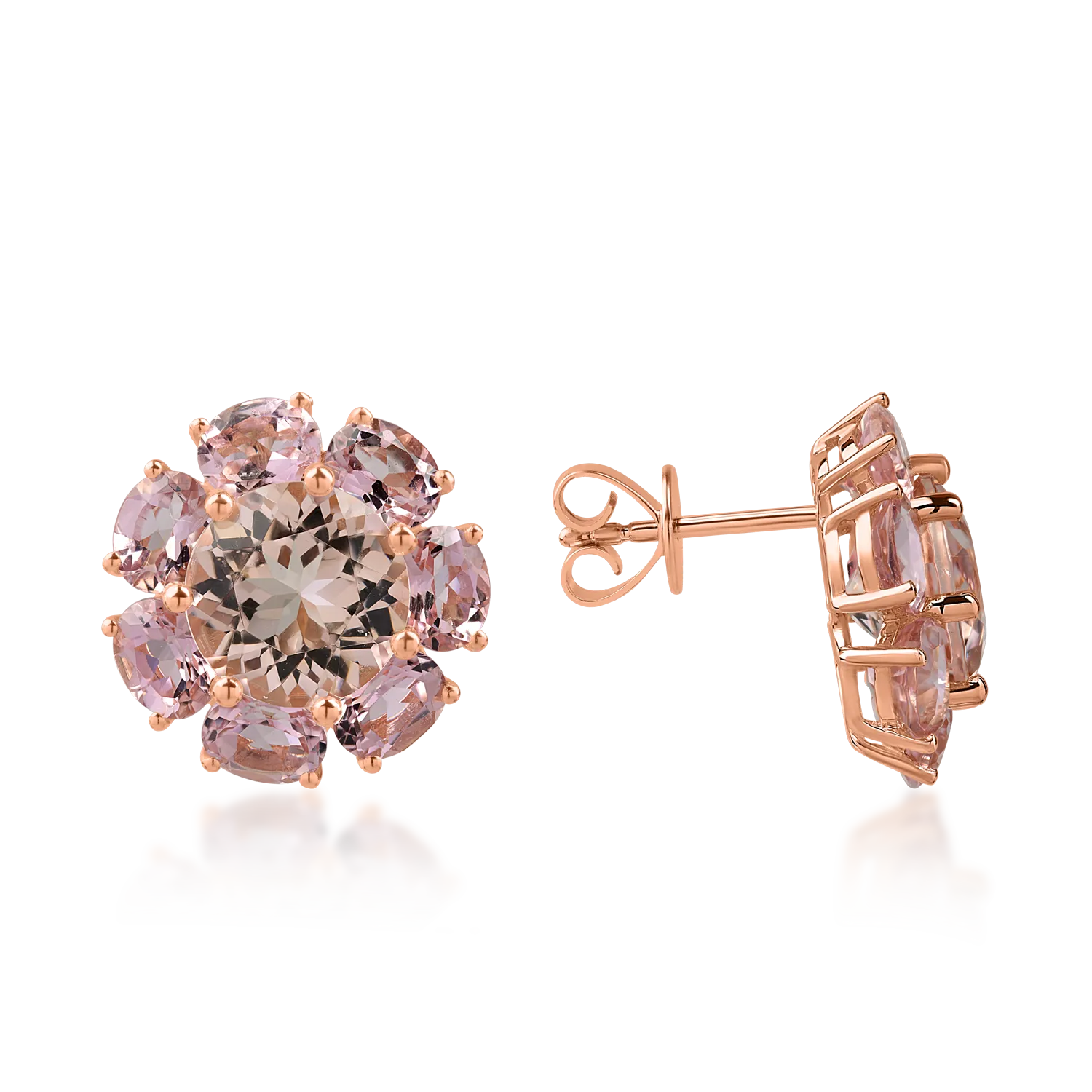 Cercei florali din aur roz cu morganite de 4.6ct si turmaline roz de 5.1ct - imagine 3
