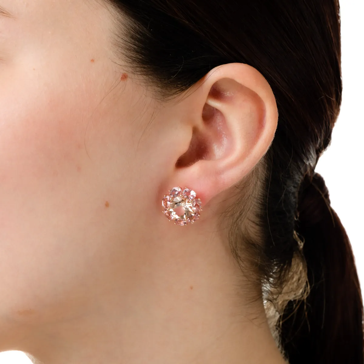 Cercei florali din aur roz cu morganite de 4.6ct si turmaline roz de 5.1ct - imagine 4