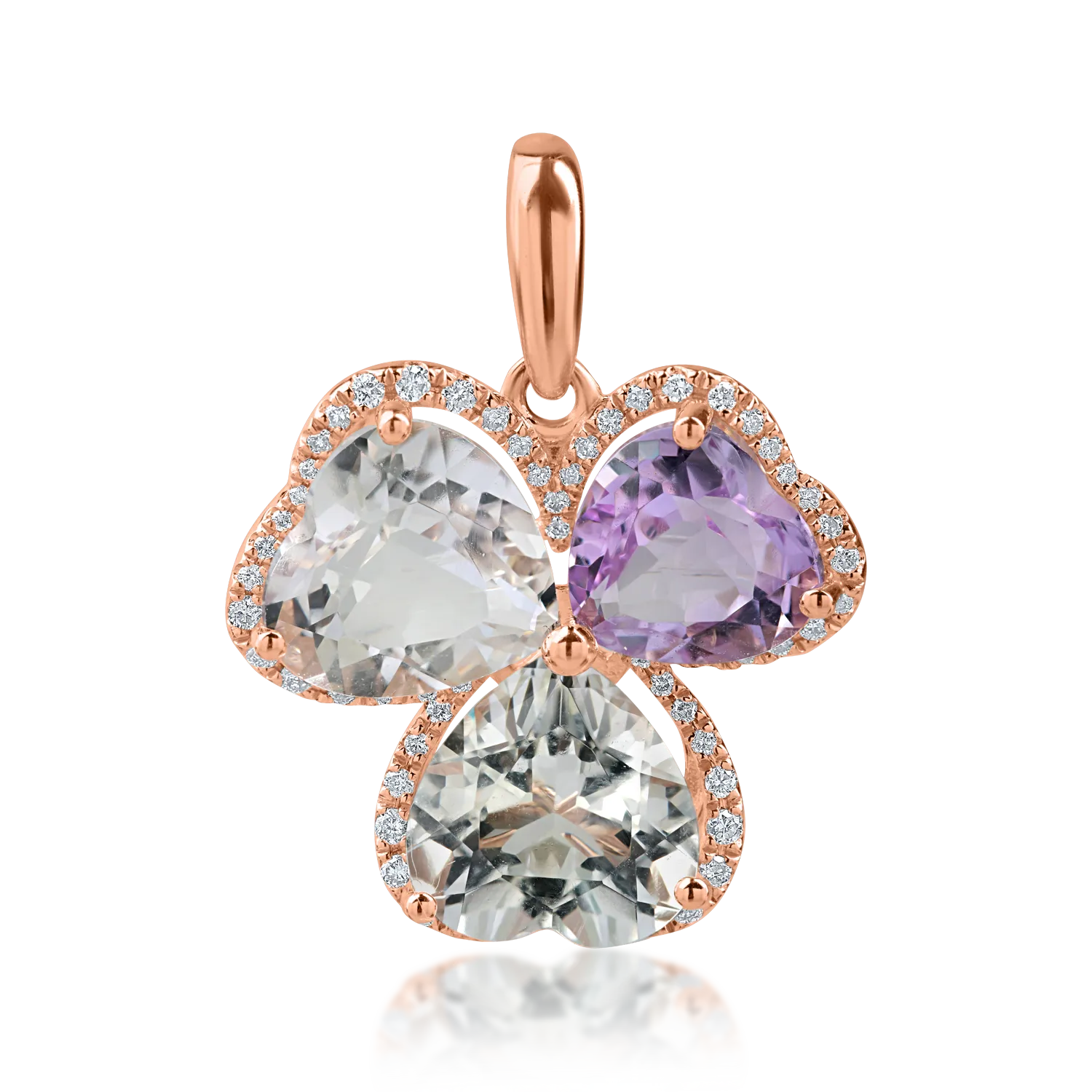 Teilor Pandantiv trifoi din aur roz cu ametiste heart de 6.2ct si diamante de 0.2ct