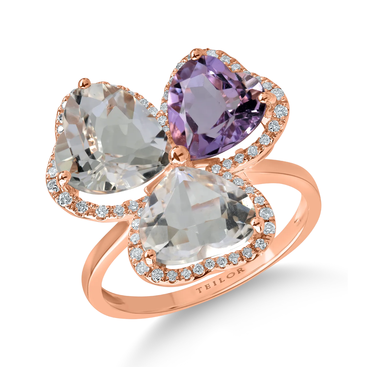 Rose gold ring with 6.2ct amethysts and 0.2ct diamonds