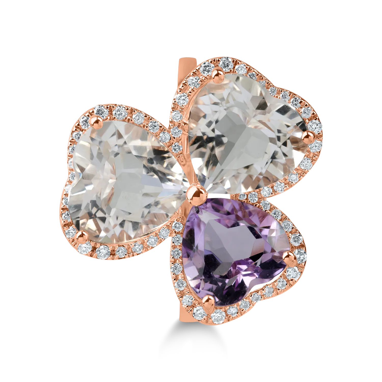 Rose gold ring with 6.2ct amethysts and 0.2ct diamonds