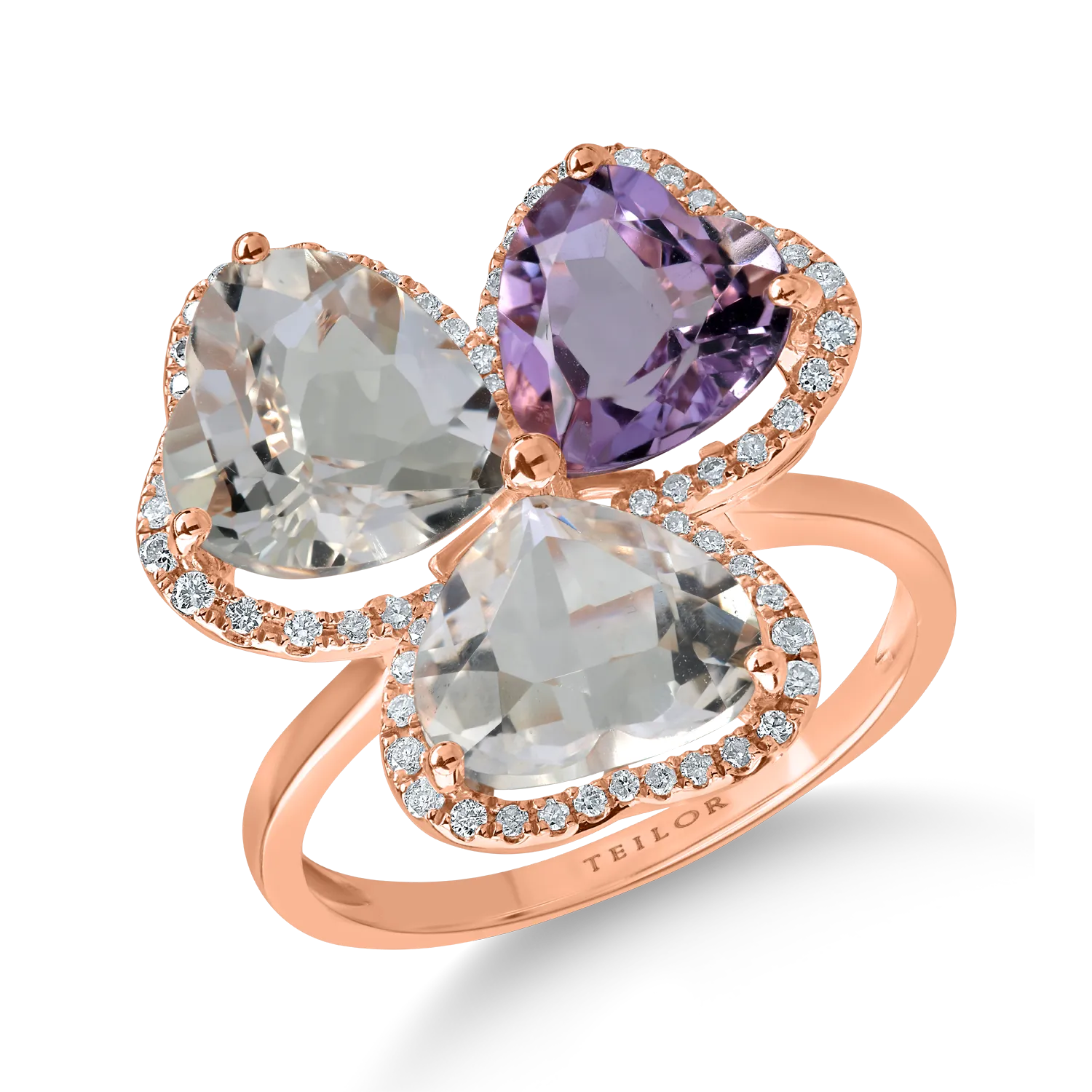 Teilor Inel din aur roz cu ametiste heart de 6.2ct si diamante de 0.2ct