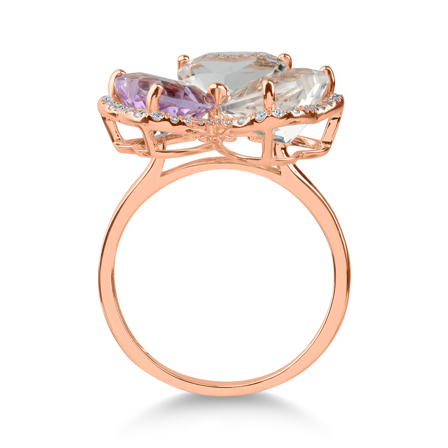 Rózsarany gyűrű 6.2ct ametiszttel és 0.2ct gyémántokkal