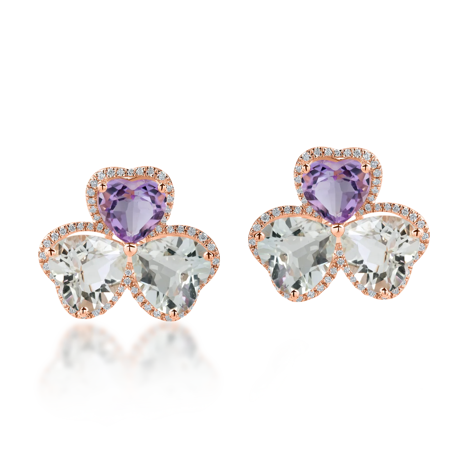 Rose gold earrings with 8.5ct amethysts and 0.3ct diamonds