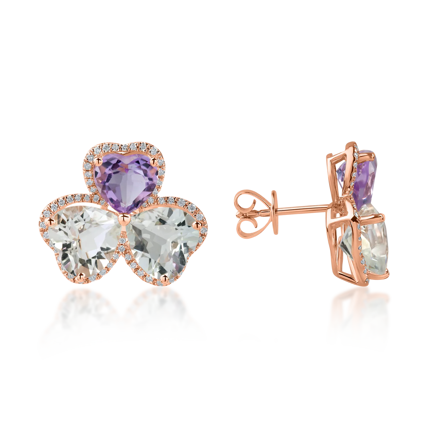 Rose gold earrings with 8.5ct amethysts and 0.3ct diamonds